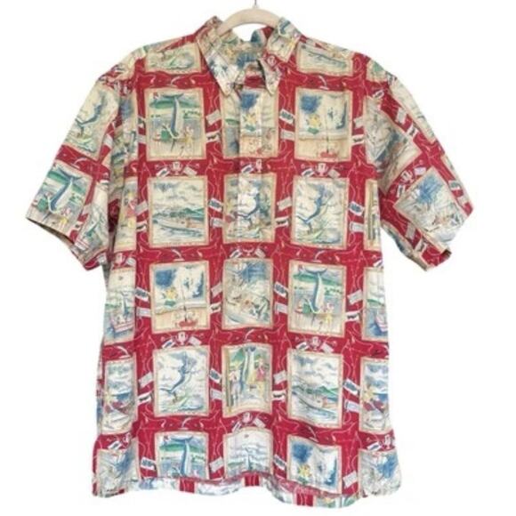 Vintage Reyn Spooner Shirt Mens Large Fishing Boats Marlin Hawaiian Aloha 90s - Picture 1 of 11